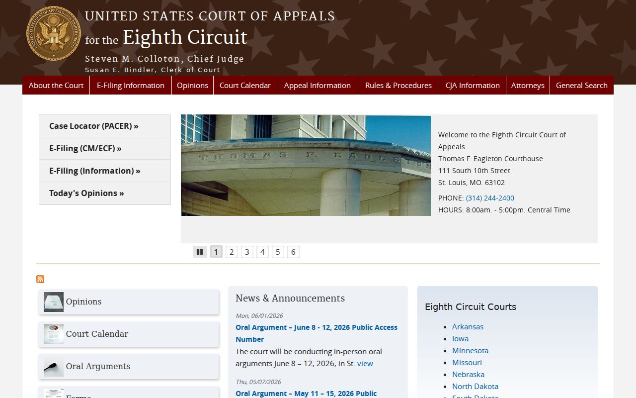 Polk County civil docket federal appeal route through the Eighth Circuit