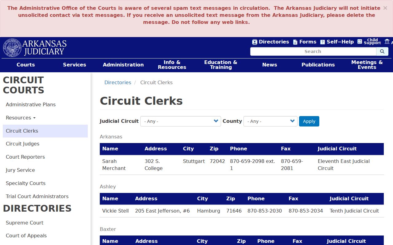 Polk County court record listing for the Circuit Clerk