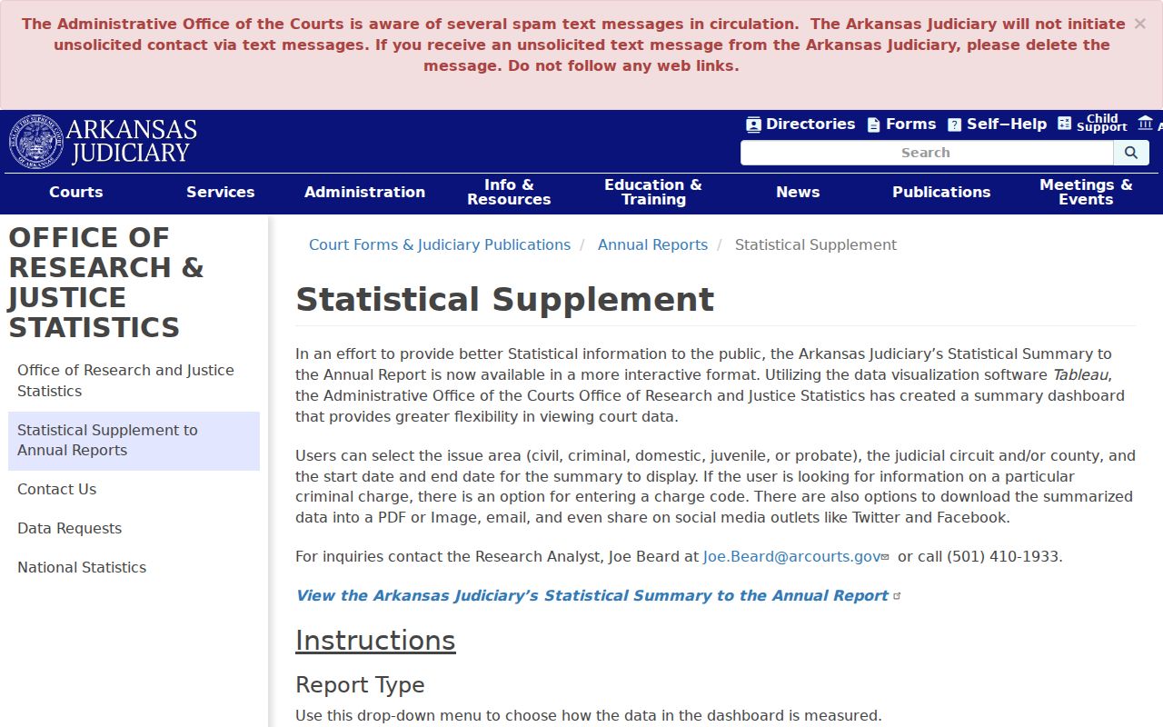 Arkansas statistical source for checking Cove court docket context