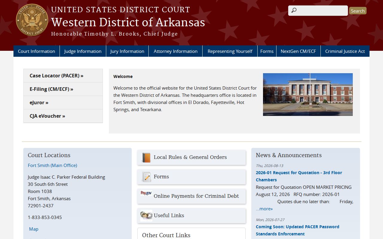 Western District of Arkansas boundary for Cove court docket research