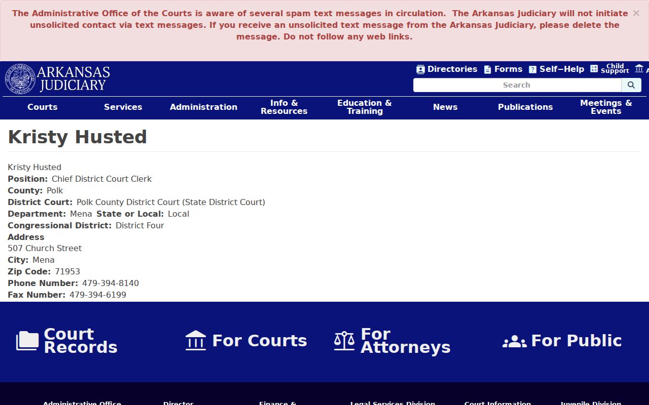 Chief District Court Clerk source for Grannis court record routing