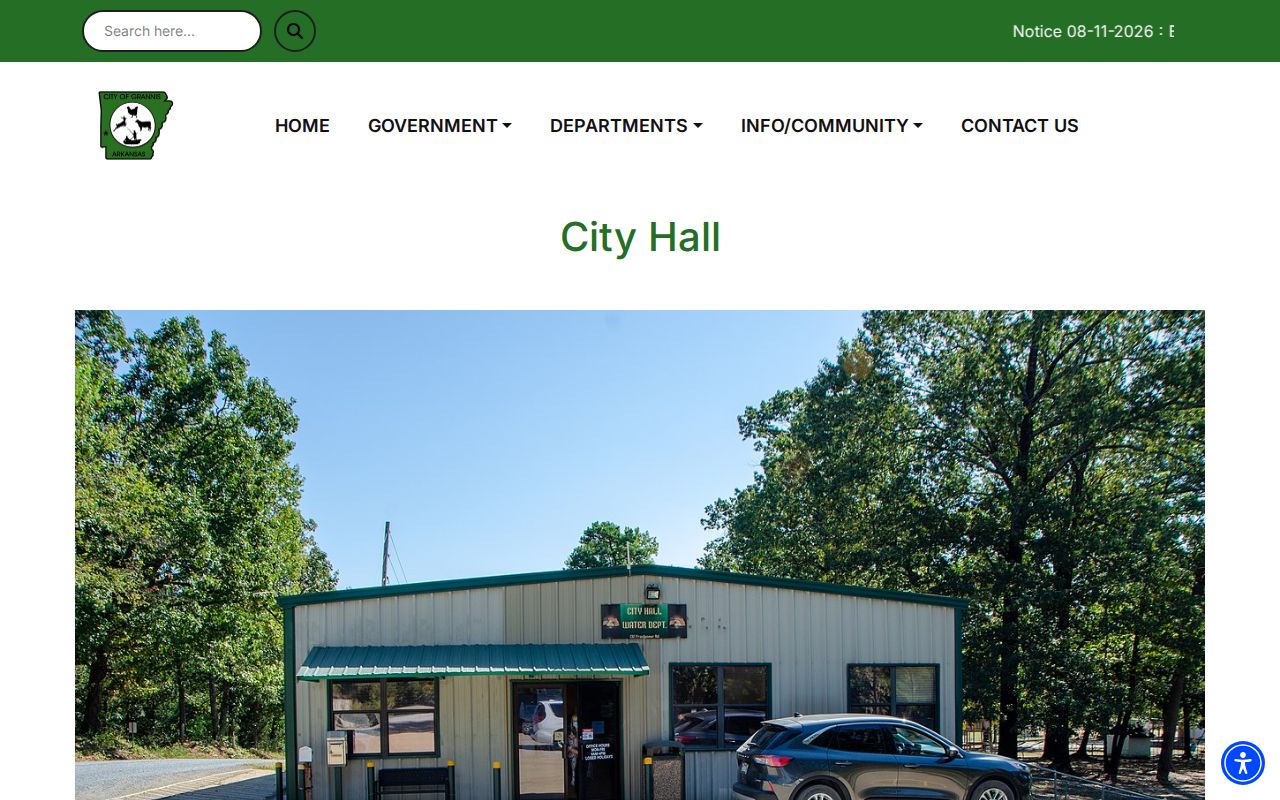 Grannis City Hall civic office, separate from the Grannis court docket custodian
